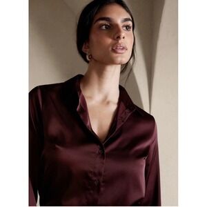 Banana Republic M Oxblood Satin Shirt Old Money Holiday Party Dark Romantic Goth